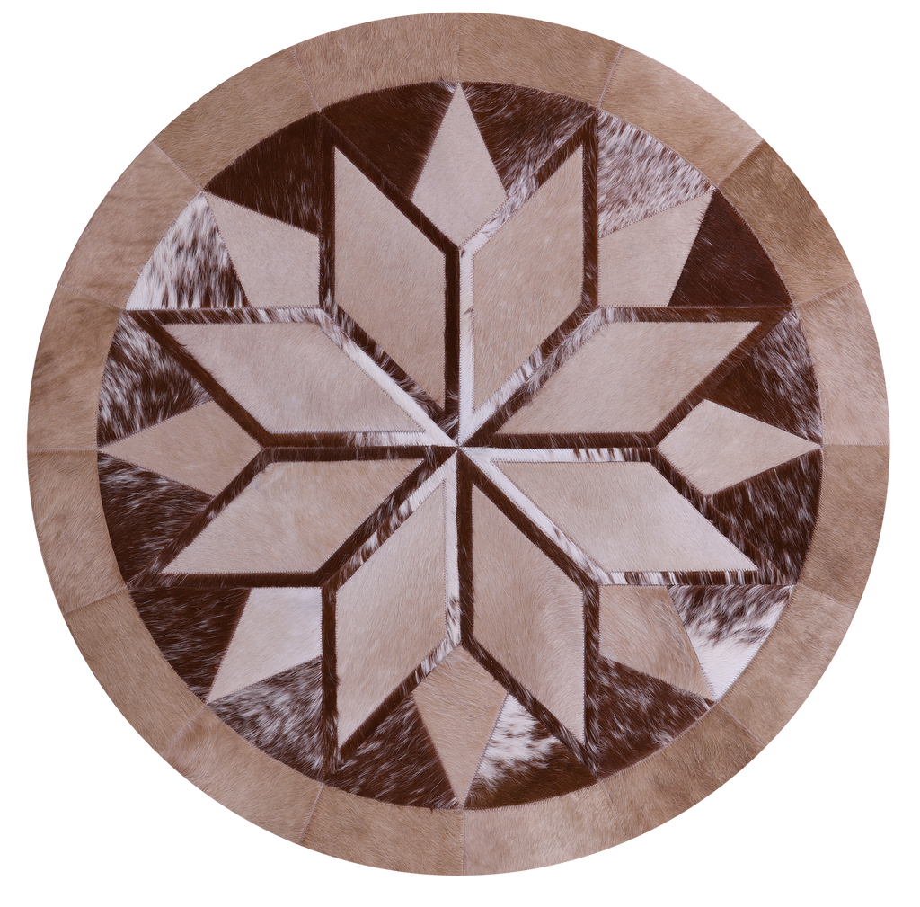 Brown Round Star Natural Cowhide Hand Stitched Rug - Manhattan Rugs