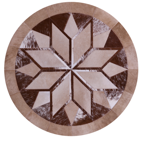 Brown Round Star Natural Cowhide Hand Stitched Rug - Manhattan Rugs