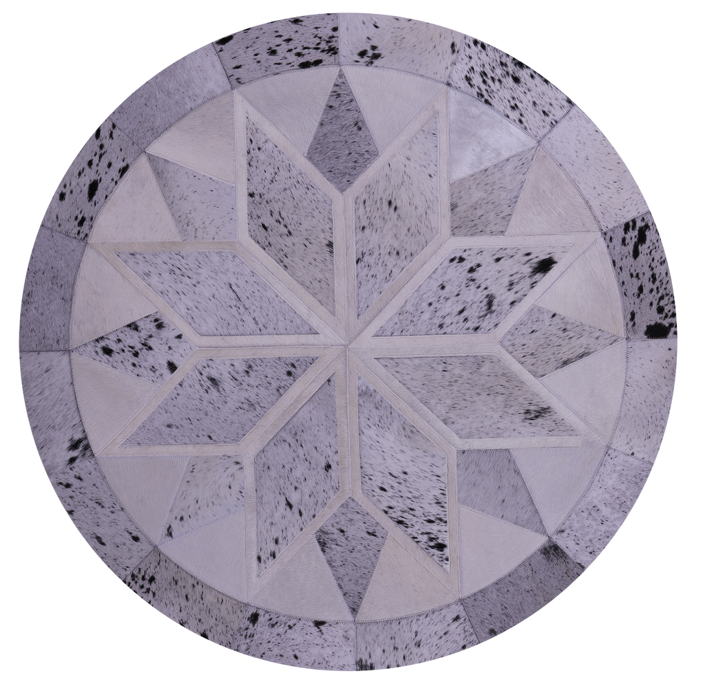 Black Salt & Pepper Round Star Natural Cowhide Hand Stitched Rug - Manhattan Rugs