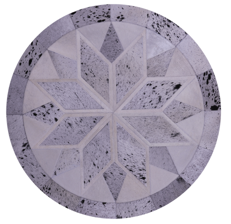 Black Salt & Pepper Round Star Natural Cowhide Hand Stitched Rug - Manhattan Rugs