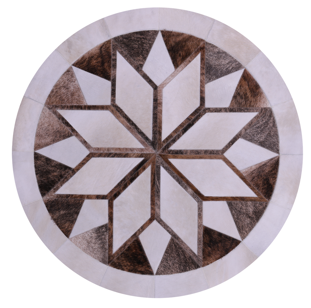 Brown & White Round Star Natural Cowhide Hand Stitched Rug - Manhattan Rugs