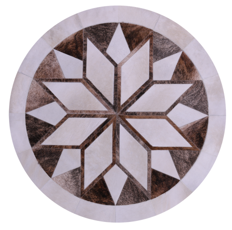 Brown & White Round Star Natural Cowhide Hand Stitched Rug - Manhattan Rugs