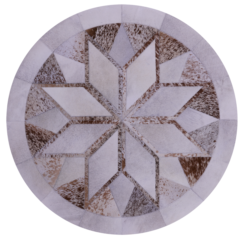 Brown Salt & Pepper Round Star Natural Cowhide Hand Stitched Rug - Manhattan Rugs