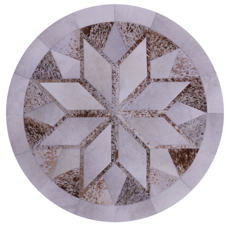 Brown Salt & Pepper Round Star Natural Cowhide Hand Stitched Rug - Manhattan Rugs