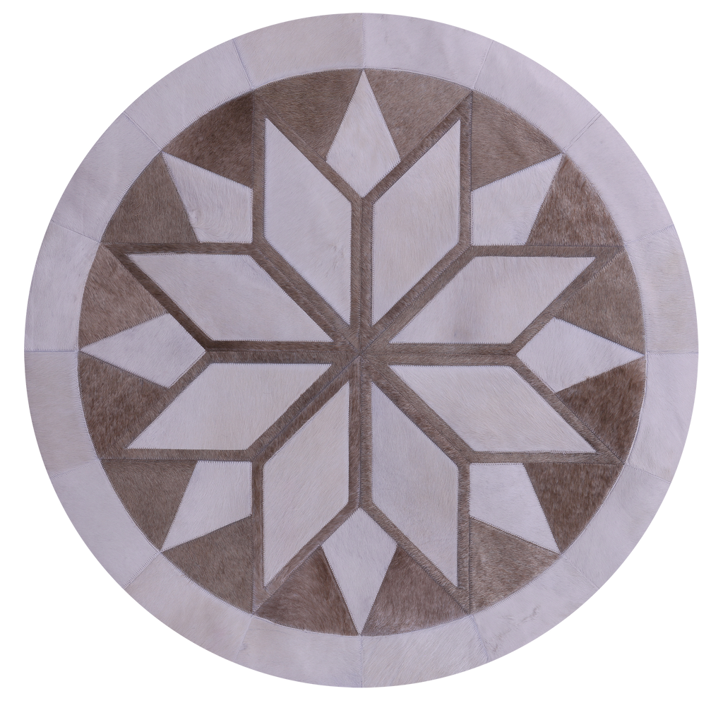Brown & White Round Star Natural Cowhide Hand Stitched Rug - Manhattan Rugs