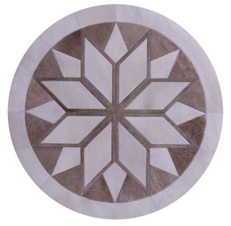 Brown & White Round Star Natural Cowhide Hand Stitched Rug - Manhattan Rugs