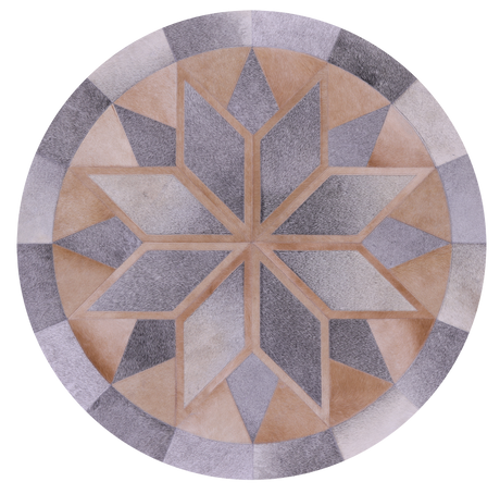 Grey Round Star Brown Natural Cowhide Hand Stitched Rug - Manhattan Rugs