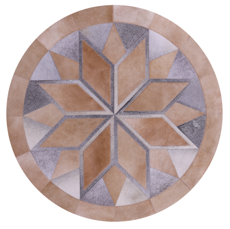 Brown Round Star Grey Natural Cowhide Hand Stitched Rug - Manhattan Rugs