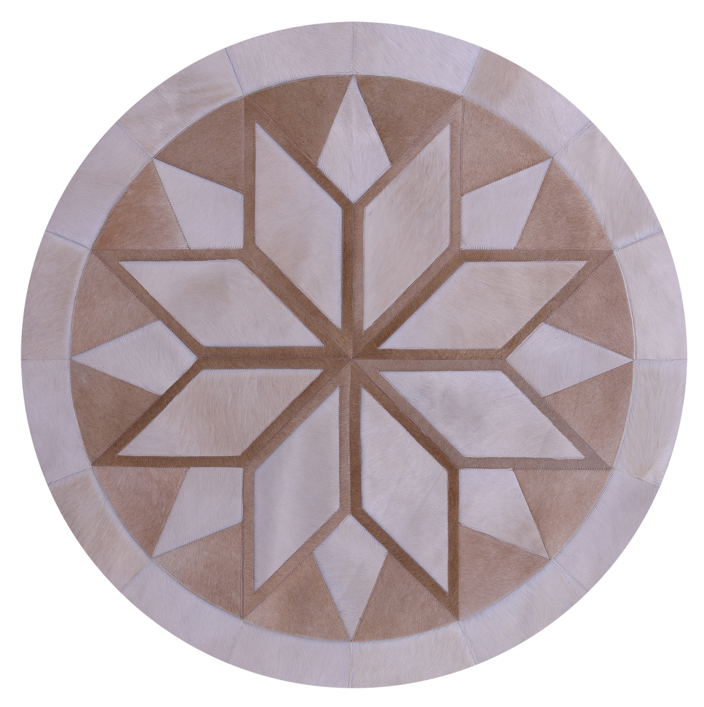 Brown Round Star Natural Cowhide Hand Stitched Rug - Manhattan Rugs