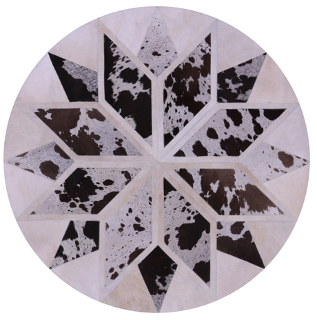 Brown & White Round Star Natural Cowhide Hand Stitched Rug - Manhattan Rugs