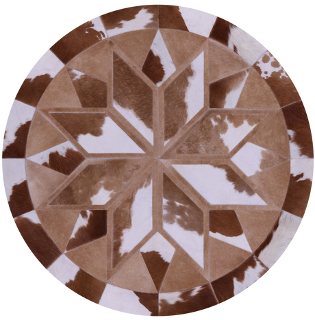Brown & White Round Star Natural Cowhide Hand Stitched Rug - Manhattan Rugs