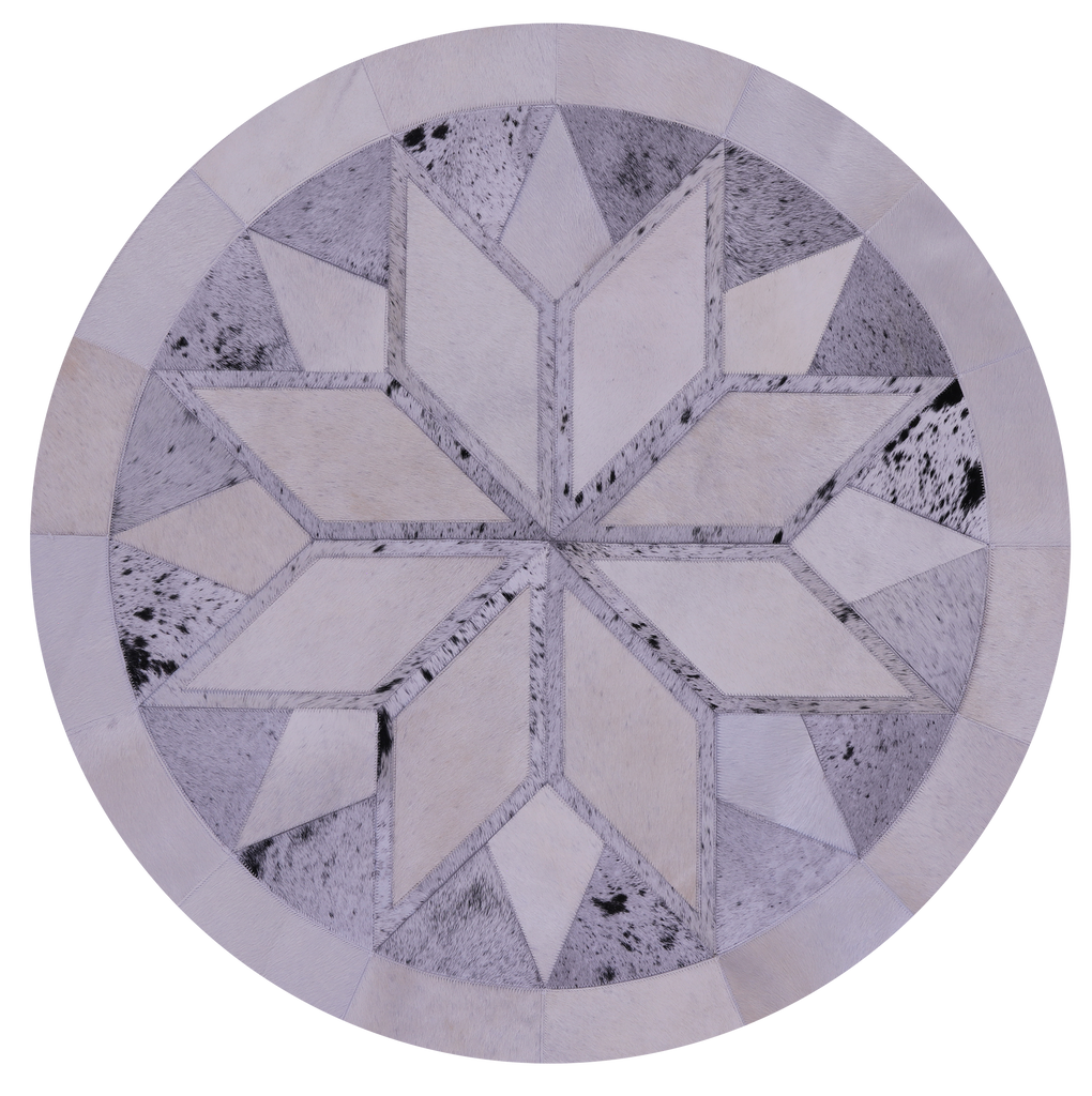 Grey & White Round Star Natural Cowhide Hand Stitched Rug - Manhattan Rugs