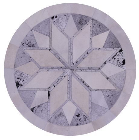 Grey & White Round Star Natural Cowhide Hand Stitched Rug - Manhattan Rugs
