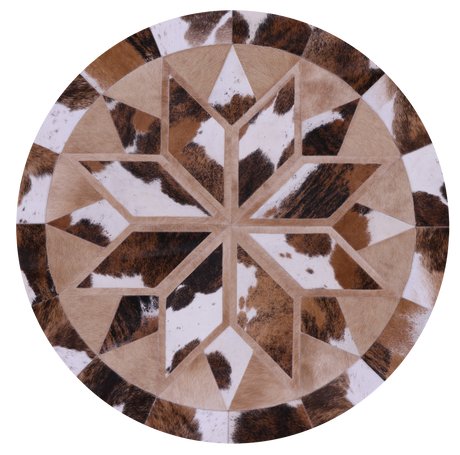 Brown & White Round Natural Cowhide Hand Stitched Rug - Manhattan Rugs