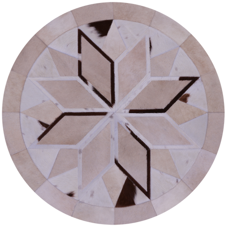 Brown & White Round Natural Cowhide Hand Stitched Rug - Manhattan Rugs