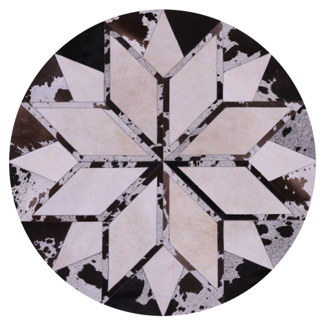 Brown & White Round Star Natural Cowhide Hand Stitched Rug - Manhattan Rugs