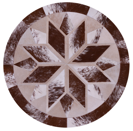 Brown & White Round Natural Cowhide Hand Stitched Rug - Manhattan Rugs