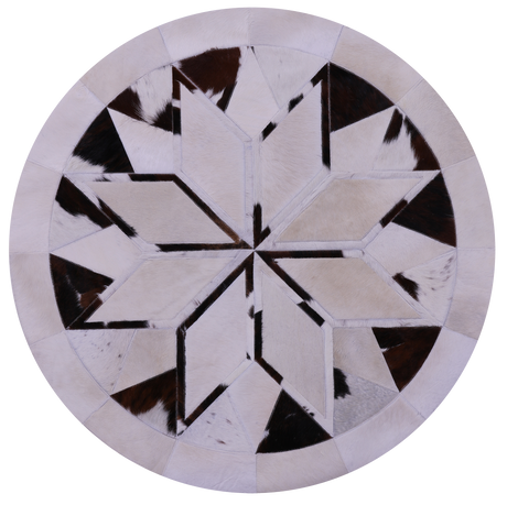 Brown & White Round Natural Cowhide Hand Stitched Rug - Manhattan Rugs