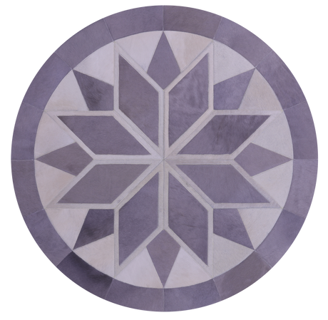 Grey & White Round Natural Cowhide Hand Stitched Rug - Manhattan Rugs