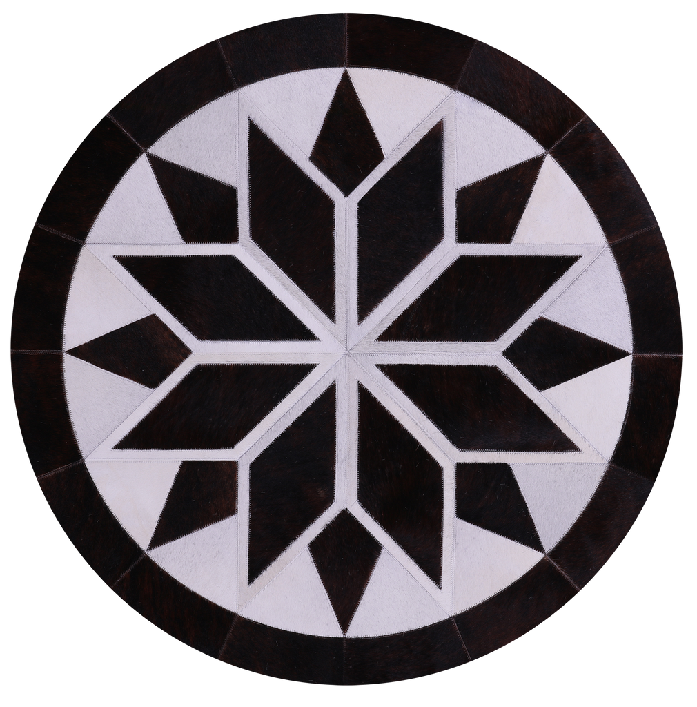 Brown & White Round Natural Cowhide Hand Stitched Rug - Manhattan Rugs