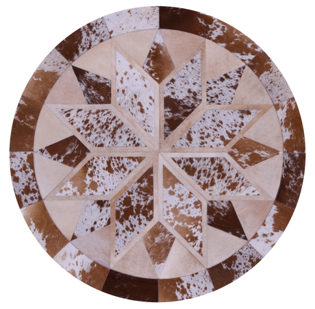 Brown & White Round Natural Cowhide Hand Stitched Rug - Manhattan Rugs
