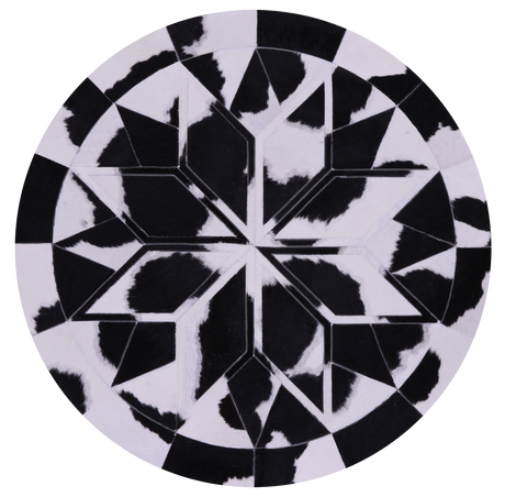 Black & White Round Natural Cowhide Hand Stitched Rug - Manhattan Rugs