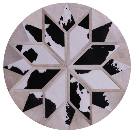 Black & White Round Natural Cowhide Hand Stitched Rug - Manhattan Rugs