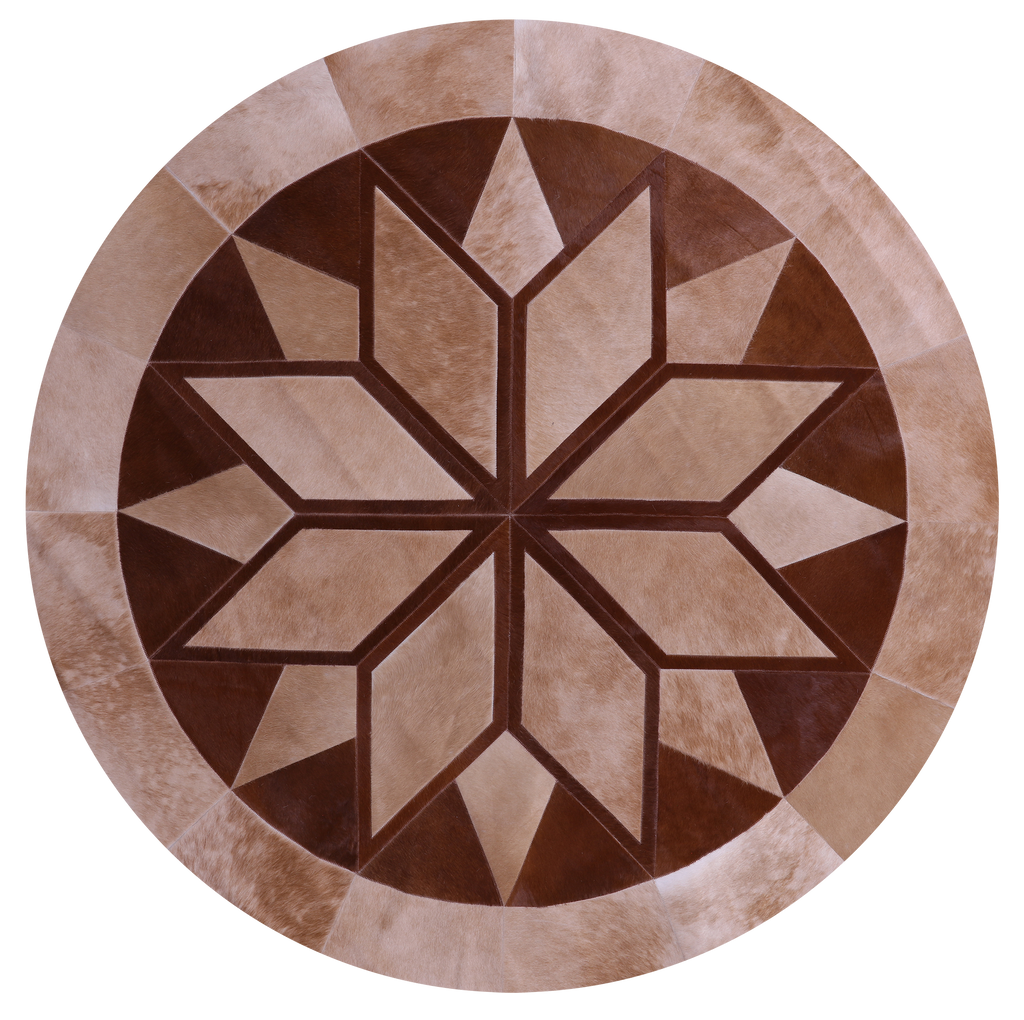 Brown Round Natural Cowhide Hand Stitched Rug - Manhattan Rugs