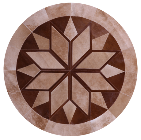 Brown Round Natural Cowhide Hand Stitched Rug - Manhattan Rugs