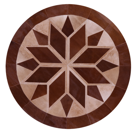 Brown Round Natural Cowhide Hand Stitched Rug - Manhattan Rugs
