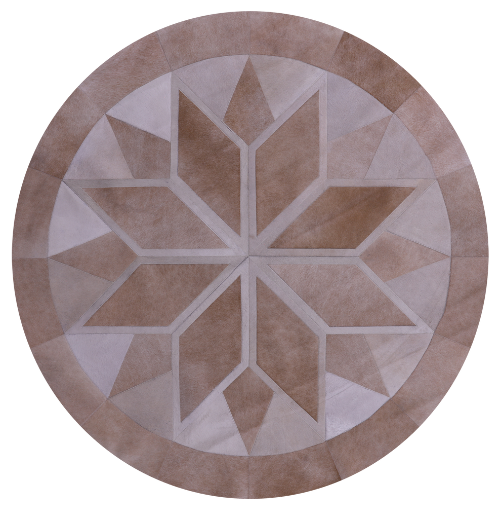 Brown Round Natural Cowhide Hand Stitched Rug - Manhattan Rugs