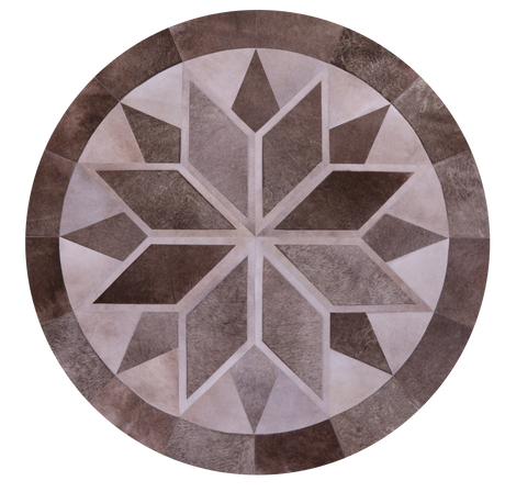 Brown Round Natural Cowhide Hand Stitched Rug - Manhattan Rugs