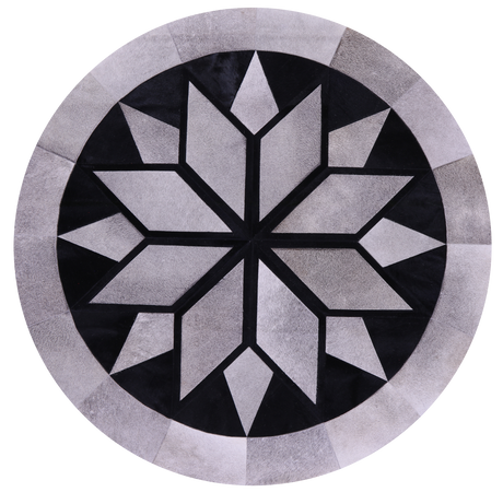Grey & Black Round Natural Cowhide Hand Stitched Rug - Manhattan Rugs