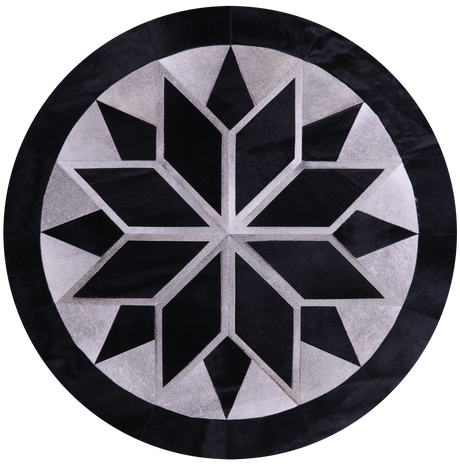 Black & Grey Round Natural Cowhide Hand Stitched Rug - Manhattan Rugs