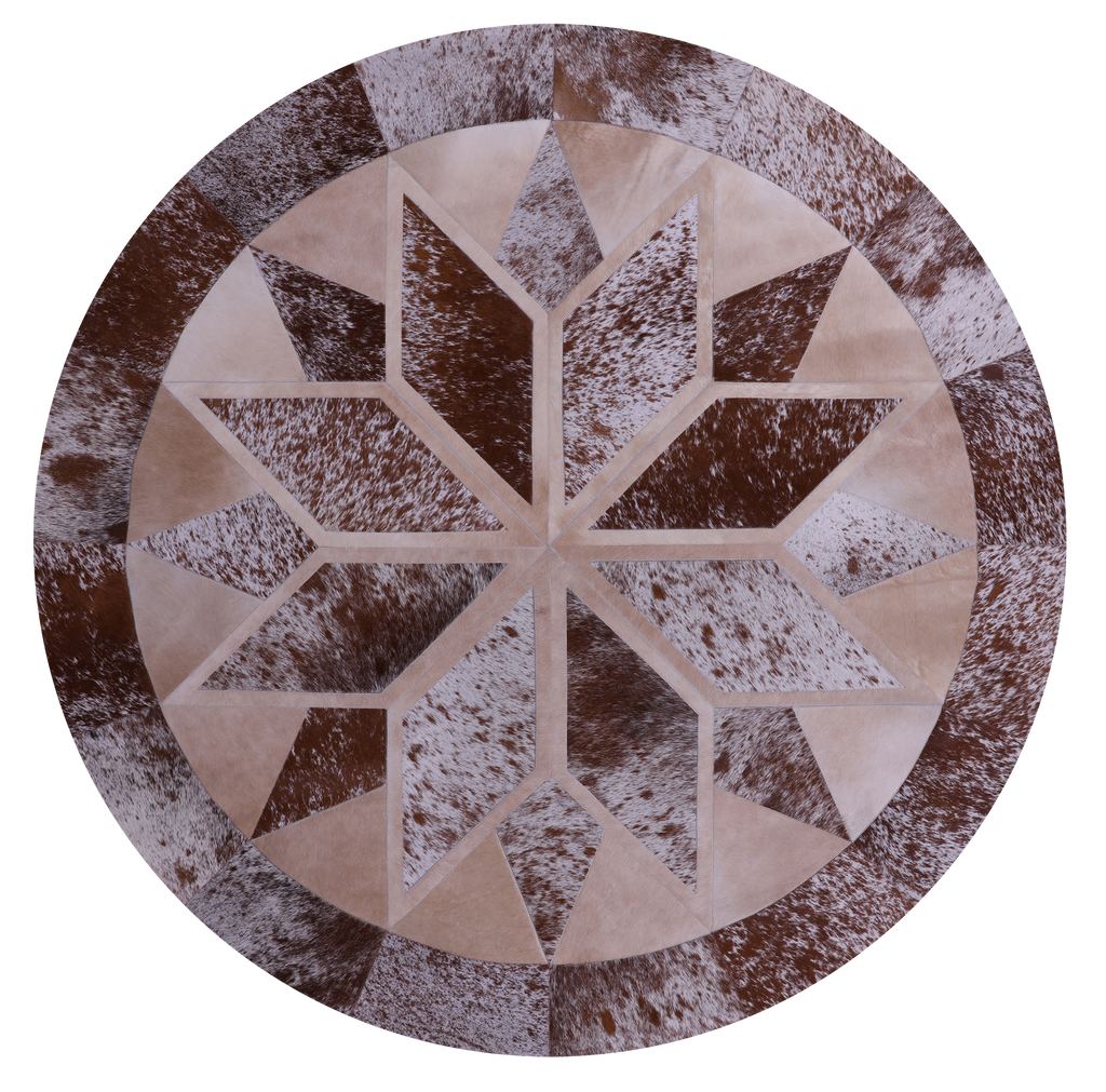 Brown Salt & Pepper Round Natural Cowhide Hand Stitched Rug - Manhattan Rugs