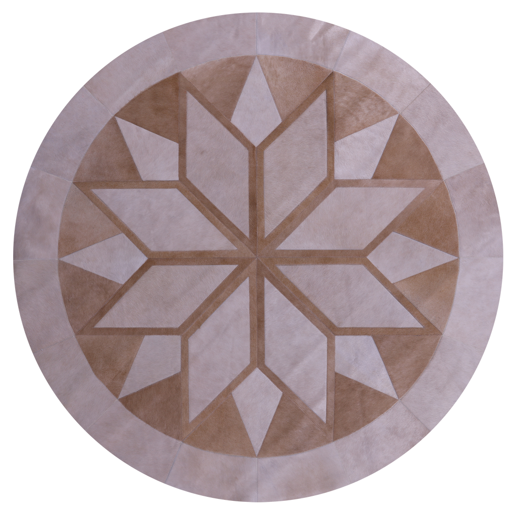 Brown Round Natural Cowhide Hand Stitched Rug - Manhattan Rugs
