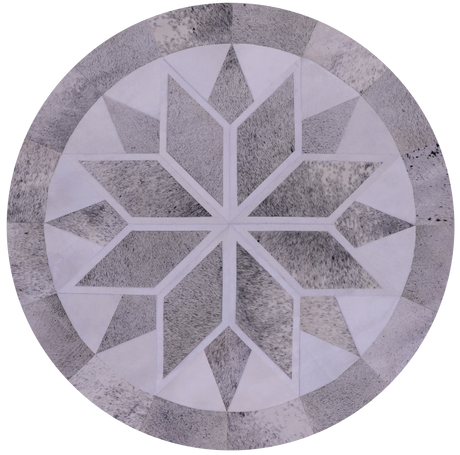 Grey & White Round Natural Cowhide Hand Stitched Rug - Manhattan Rugs