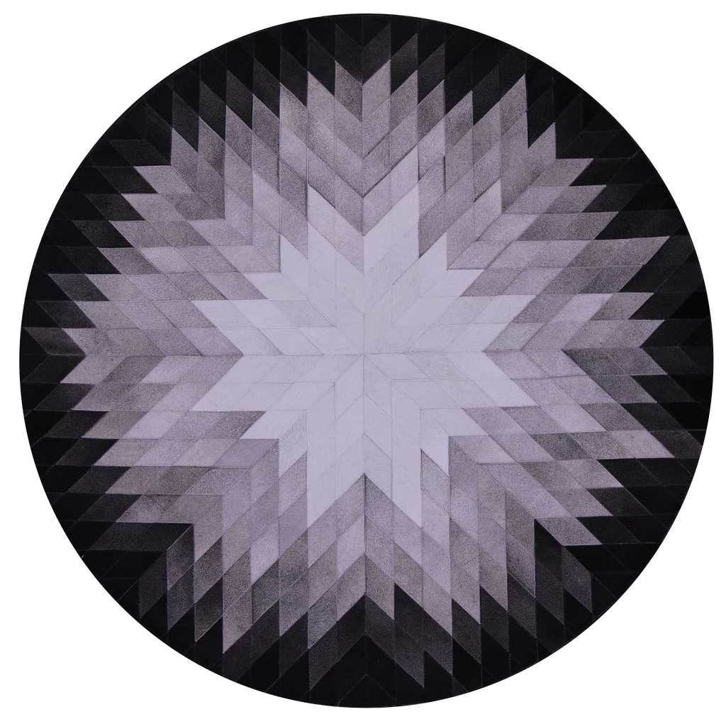 Black & White Round Natural Cowhide Hand Stitched Rug - Manhattan Rugs