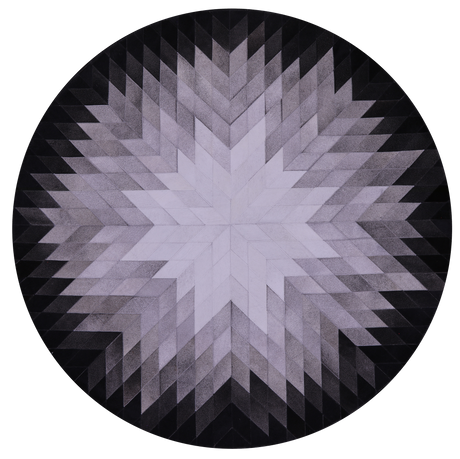 Black & White Round Natural Cowhide Hand Stitched Rug - Manhattan Rugs