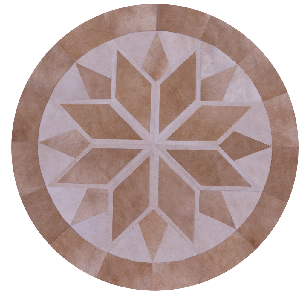 Brown Round Natural Cowhide Hand Stitched Rug - Manhattan Rugs