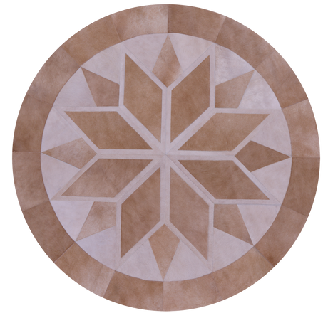 Brown Round Natural Cowhide Hand Stitched Rug - Manhattan Rugs