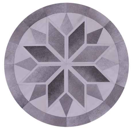 Grey & White Round Natural Cowhide Hand Stitched Rug - Manhattan Rugs