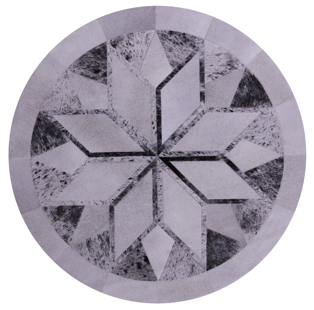 Black Salt & Pepper Round Natural Cowhide Hand Stitched Rug - Manhattan Rugs