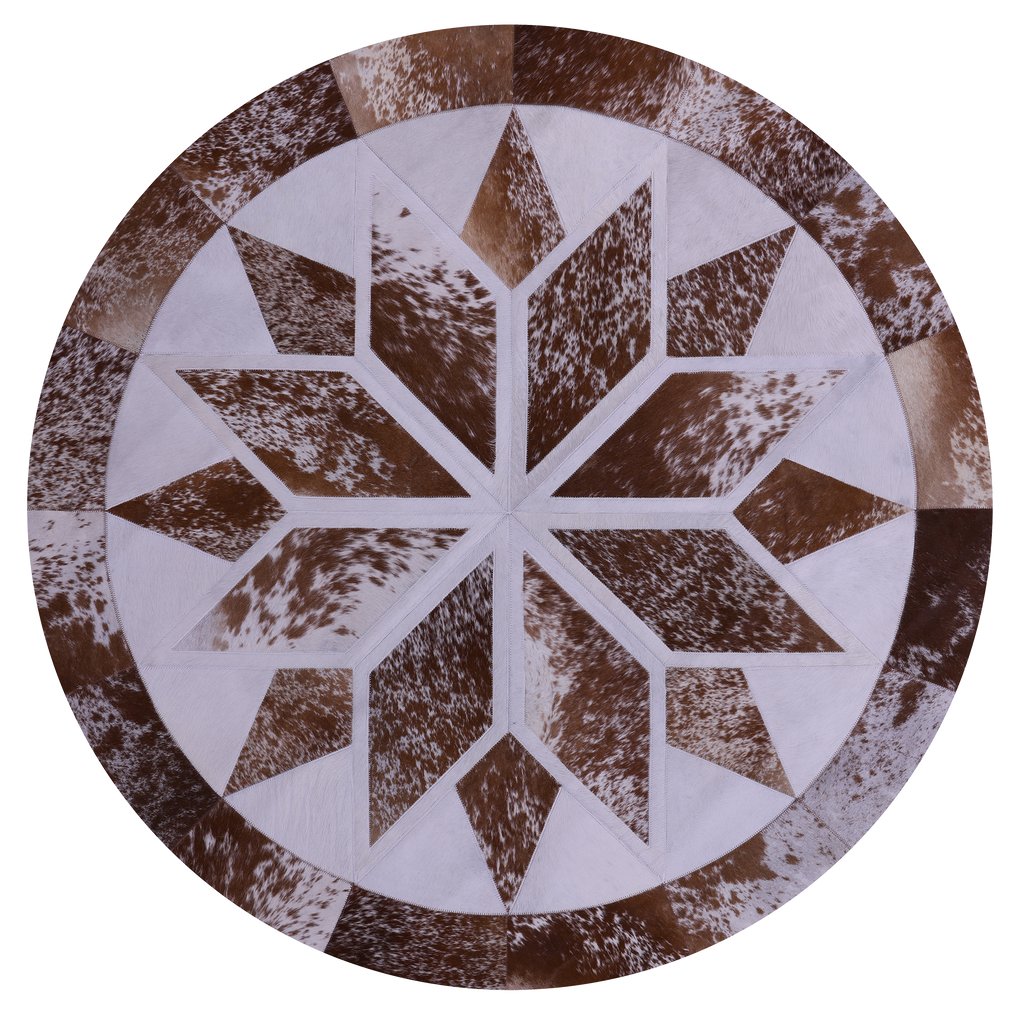 Brown Salt & Pepper Round Natural Cowhide Hand Stitched Rug - Manhattan Rugs