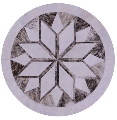 Brown & White Round Natural Cowhide Hand Stitched Rug - Manhattan Rugs