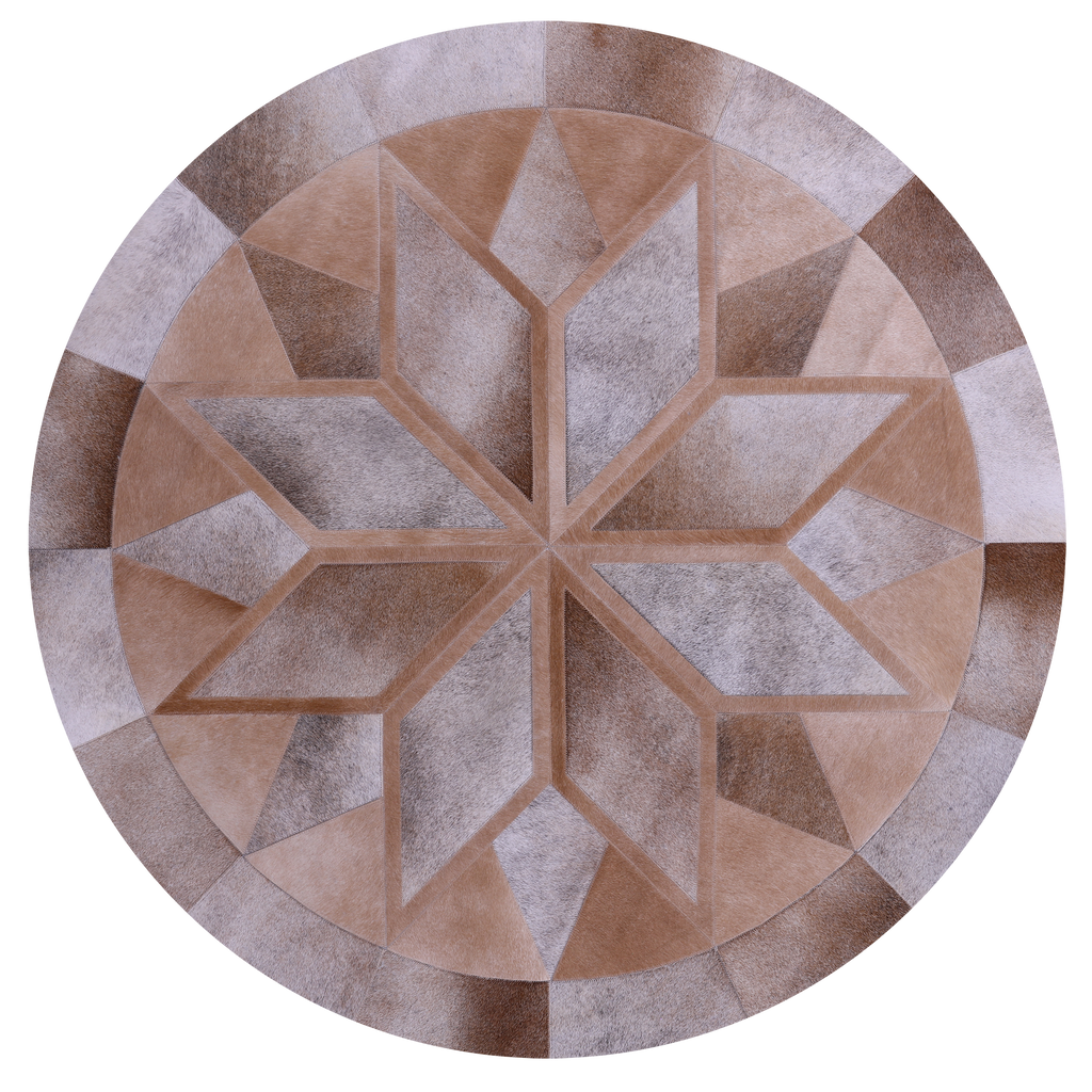 Brown Round Natural Cowhide Hand Stitched Rug - Manhattan Rugs