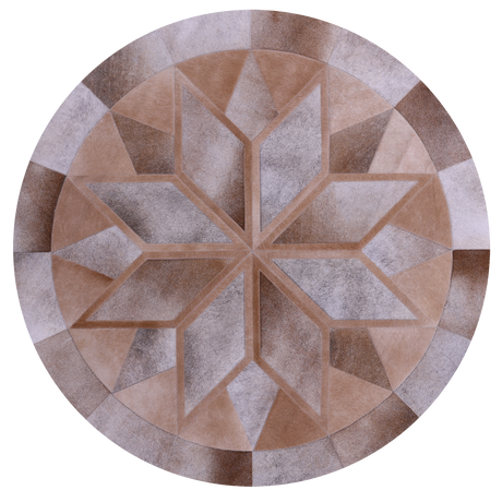 Brown Round Natural Cowhide Hand Stitched Rug - Manhattan Rugs
