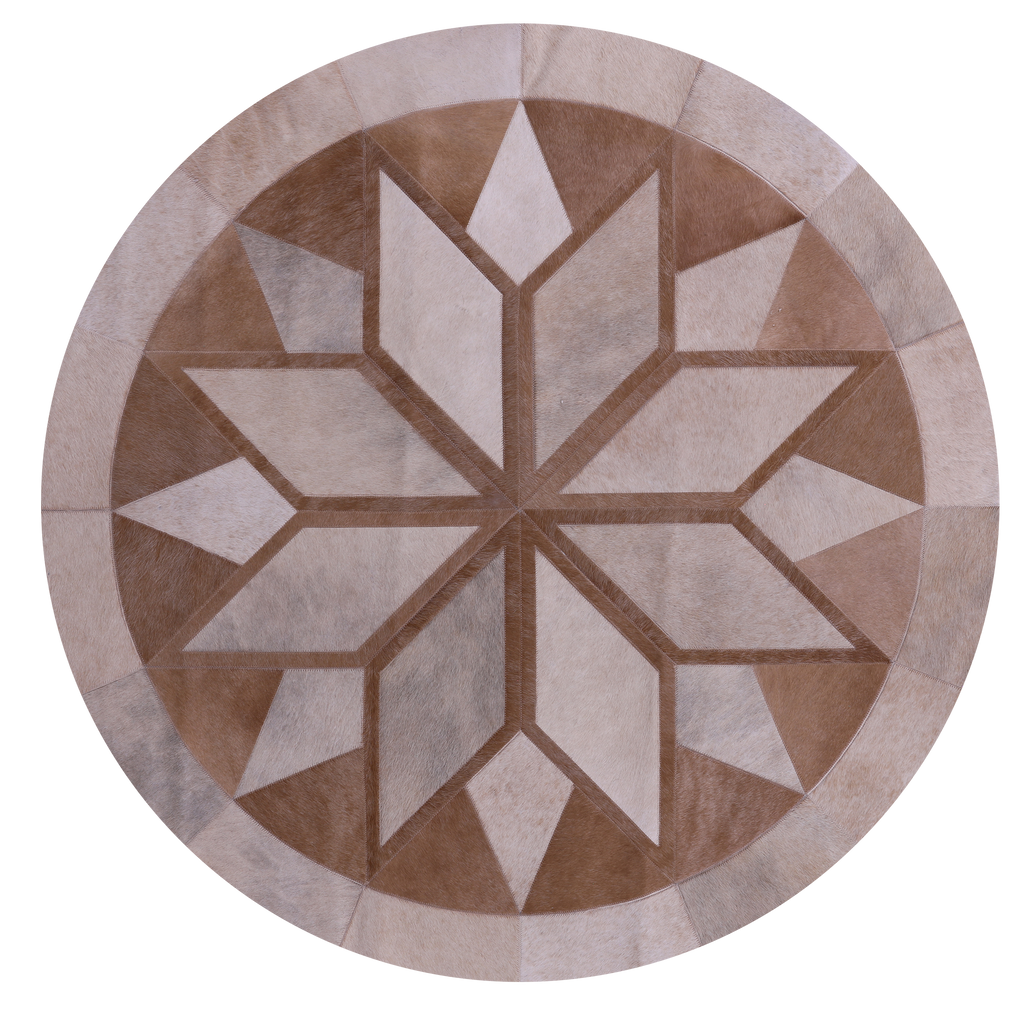 Brown Round Natural Cowhide Hand Stitched Rug - Manhattan Rugs