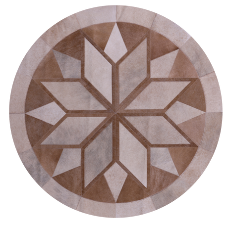 Brown Round Natural Cowhide Hand Stitched Rug - Manhattan Rugs