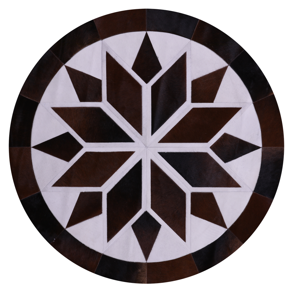 Brown & White Round Natural Cowhide Hand Stitched Rug - Manhattan Rugs